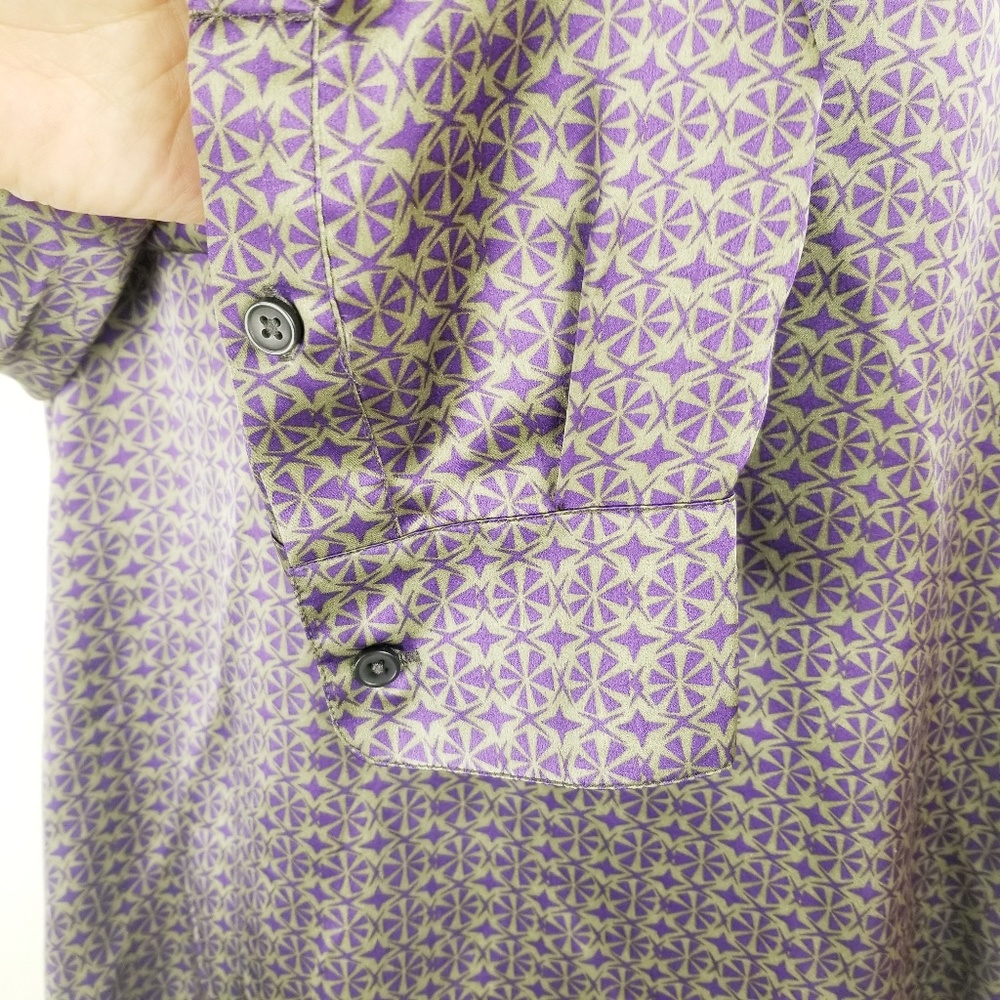 VINTAGE CAbi Printed Silk Tunic Blouse Purple Grey - Picture 4 of 7